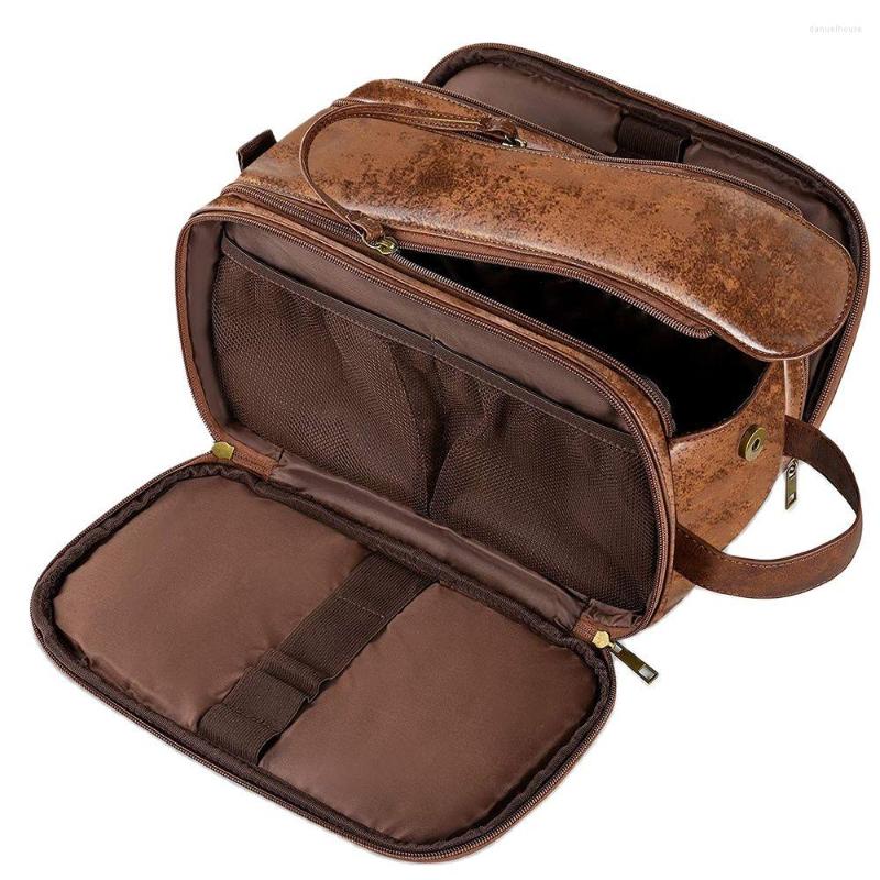 

Cosmetic Bags Travel Makeup Bathroom For Women Necessaire Kit Business Men Leather Toiletry Shaving Dopp Organizer, Brown