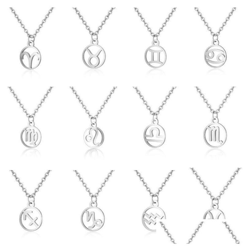 

Pendant Necklaces 12 Zodiac Signs Stainless Steel Constellation Women Fashion Choker Drop Delivery Jewelry Pendants Dhug8