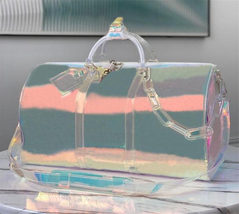

Classic Men Laser Flash PVC Duffel Bags Handbags 50cm Transparent Duffle Bag Brilliant Colour Luggage Wimen Travel Crossbody Shoul4635622, Sky blue
