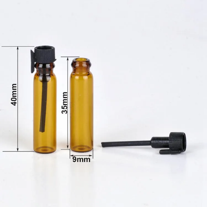 Best Price 1ml Amber Glass  Oil Bottles With Black Cap 1CC Mini Brown Glass Bottle Sample Test Refillable Bottles 