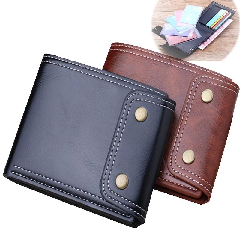 

Wallets Leather Wallet Men's Double Hasp Short Wax Oil Skin Multi Function Large Capacity Buckle Clip Driver's License Case, Black