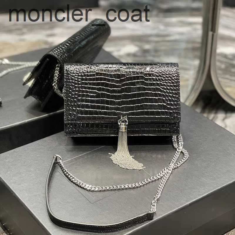 

Shoulder Bags kate small chain bag messenger clutch bag shoulder bags tassel in crocodileembossed shiny genuine leather for women, Black+gold tassel