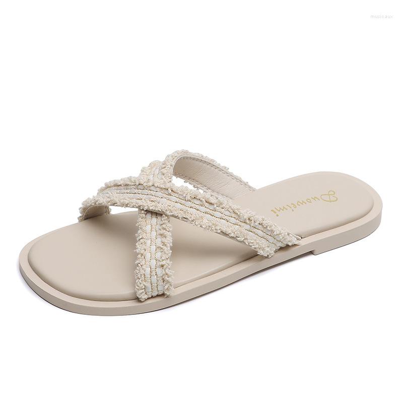 

Slippers Xiaoxiangfeng For Women's Summer Outwear Fashion Flat Soft Sole French Style Beach Large Shoes 35-43, Color b