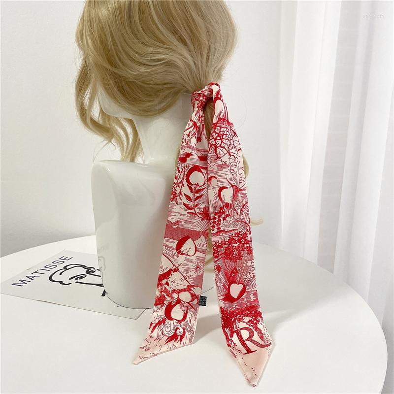 

Scarves Letter Print Long Scarf For Women Narrow Ribbon Headband Female Neckerchief Handle Bag Band Hair Tie Accessories