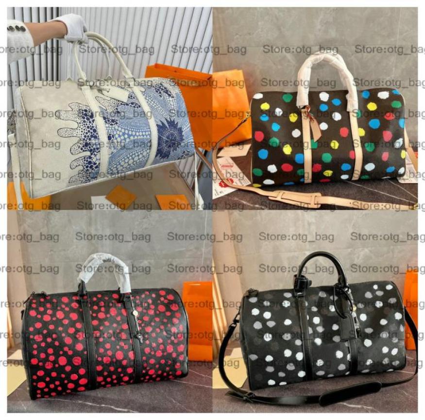 

Yayoi Kusama 23ss Dots Duffel Bag Designer X YK KEEP 45 Handbag Painted Polka Dots All PSYCHEDELIC FLOWERS Print Luxury Crossbody 9679874, Black