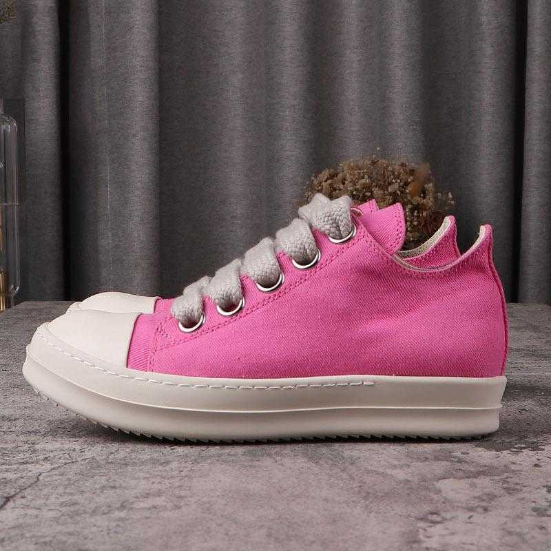 

Canvas Popular Shoes Rick Pink Jumbo Shoeslace Men's Casual Shoes With Box Women's Sneakers Owens Size 34-48 Lace-up Male Sneaker, Black