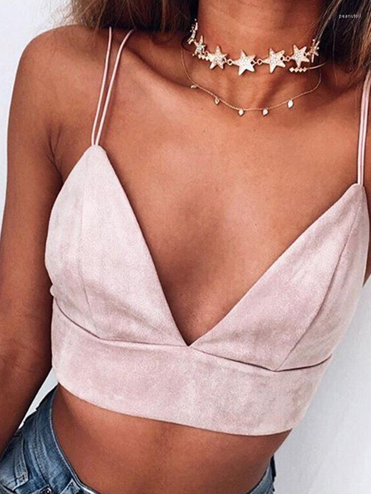 

Women' Tanks Bralette Crop Top Summer Sexy Pink Strappy Suede Cami Camisole Women Tops 2023, Black