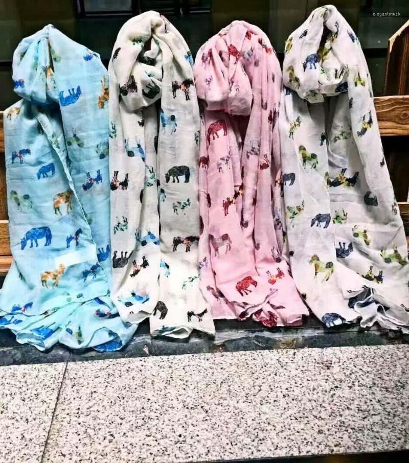 

Scarves 2023 Est Fashion Horse And Cattle Print Scarf Animal Shawls Wrap Women With Flower Hijab