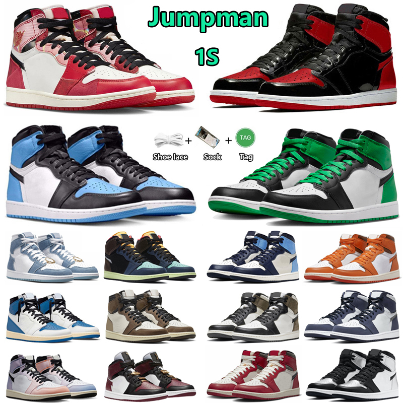 

Jumpman 1 1s Spiderman mens basketball shoes SpiderVerse Bred Patent StarFish UNC Toe Dark Mocha TS Lucky Green Marron Men Women Designer trainers sports sneakers, Color#13