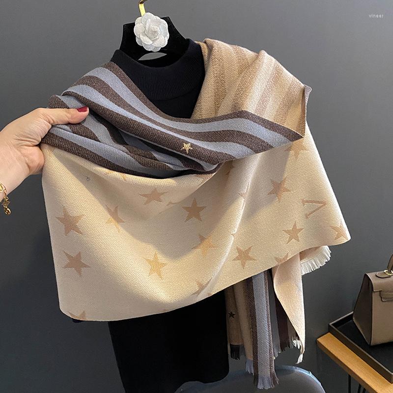 

Scarves The Double-sided Star Stripe Cashmere Women's Scarf In Winter2023is Thickened Warm And It Is Covered With A Cold Proof Shawl