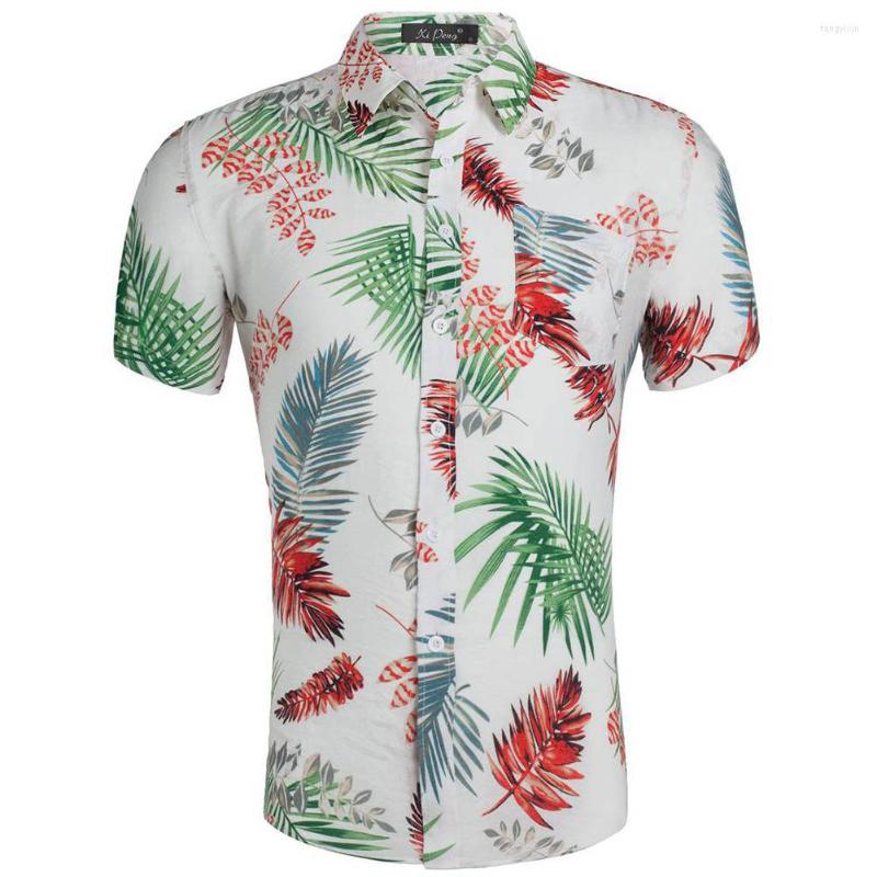 

Men's Casual Shirts Summer Hawaii Style Cotton Men's Short Sleeve Turn Down Collar Print Shirt Men Button Up Beach Bluses Tops, Gd032-7