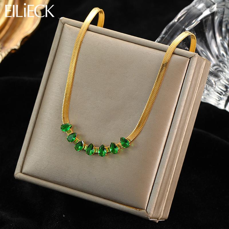 

Chains EILIECK 316L Stainless Steel Gold Color Necklace Teardrop Zirconia Fashion Office Lady Style Collar Chain Women Jewelry