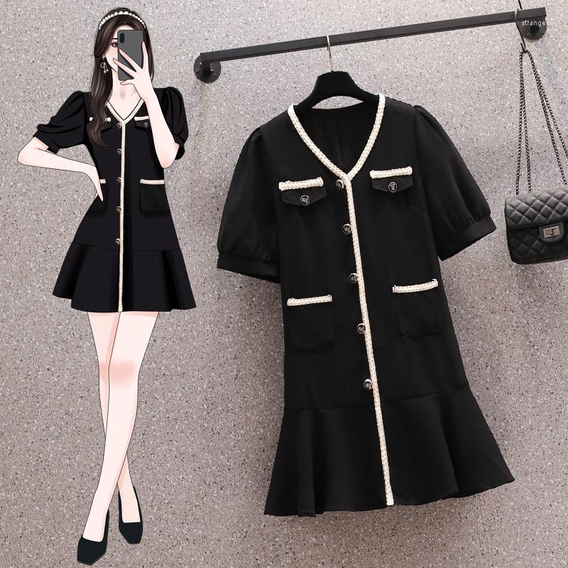 

Party Dresses Large Size Ladies Summer Temperament Little Sweet Wind Reduction Of Age Black Skirt To Fat Woman Dress