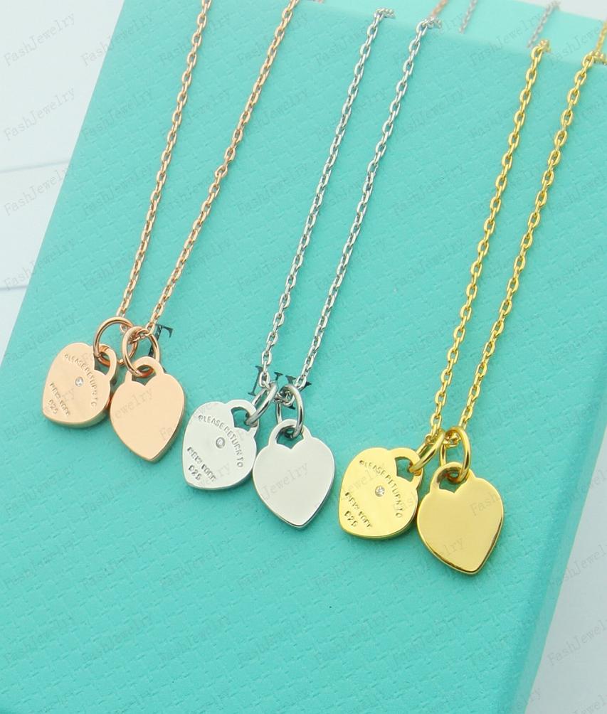 

Designer 2 heart necklace woman stainless steel blue pink green pendant Luxury jewelry on the neck Valentine Day Christmas gifts f3463138