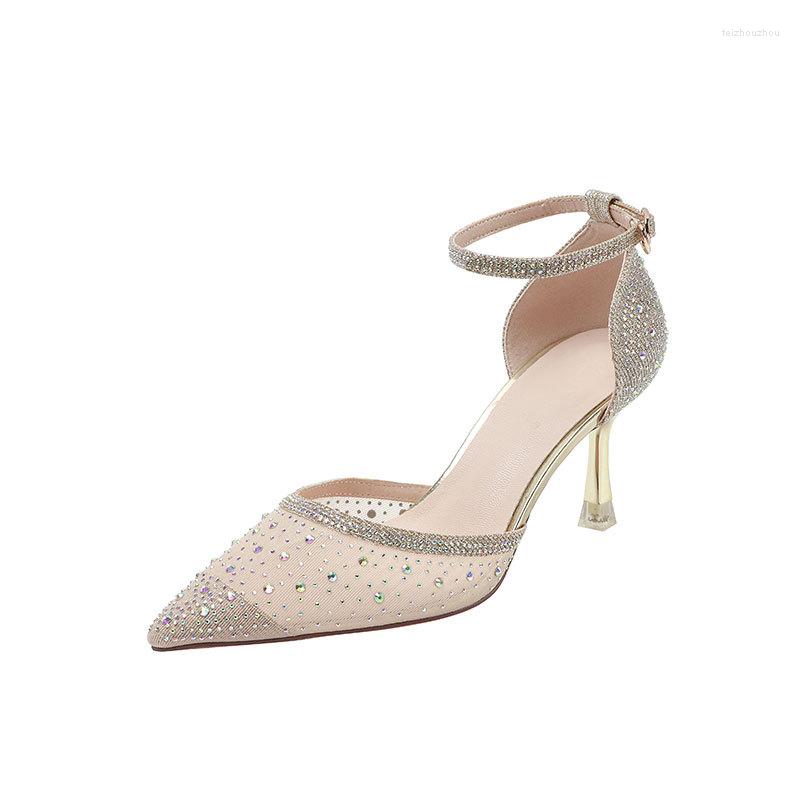 

Sandals 34-39 2023 Gold Heel Women's Shoes Mesh Buckle High Heels Summer Woman