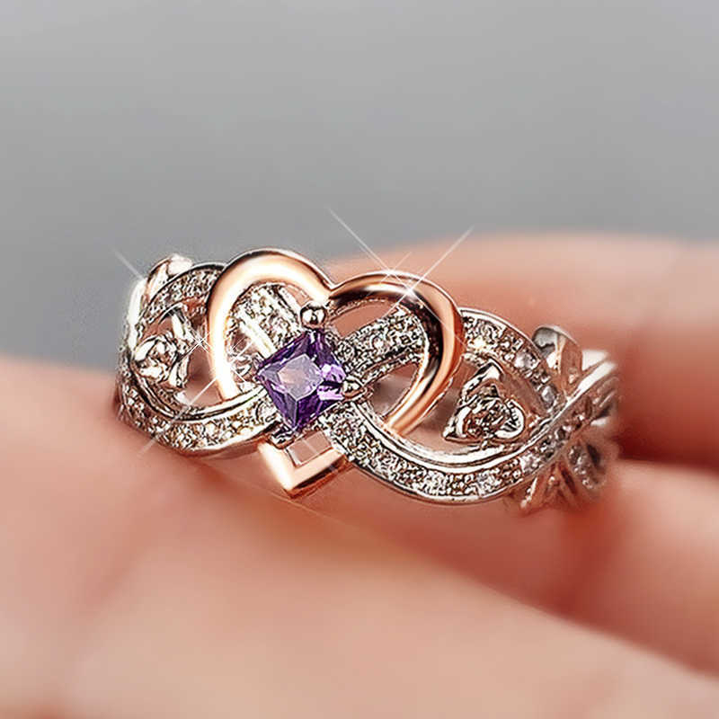 

Band Rings Huitan Creative Women's Heart Rings with Romantic Rose Flower Design Wedding Engagement Rings Hot Sale Aesthetic Jewelry AA230524