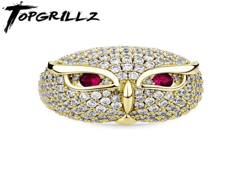 

TOPGRILLZ 2021 Owl Rings Solid Copper Ring With Red Zircon Iced Out Cubic Zirconia Hip Hop Personality Jewelry For Men Women7004456