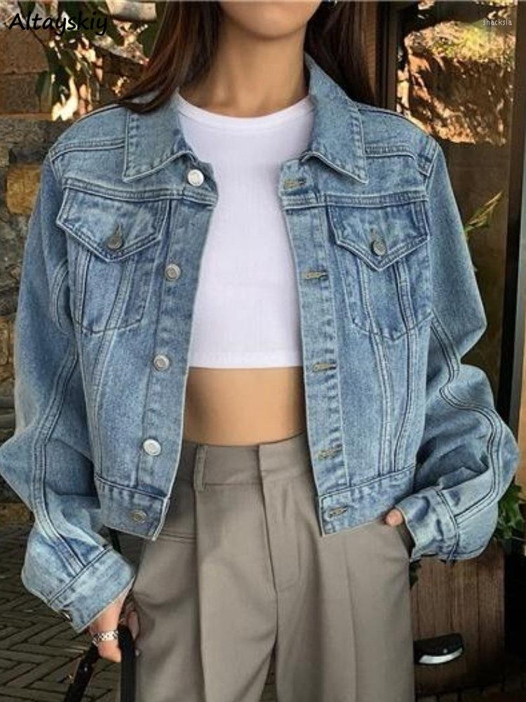 

Women' Jackets Denim Women Casual Vintage Loose Solid All-match Korean Style College Streetwear Fashion Spring Classic Temperament Chic, Light blue