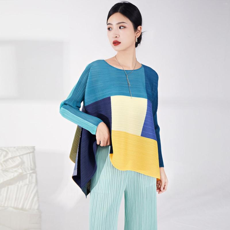 

Women's T Shirts SuperAen Pleated T-shirt Blouse Female Loose Oversize Casual Contrast Color Design Irregular Japanese For Women