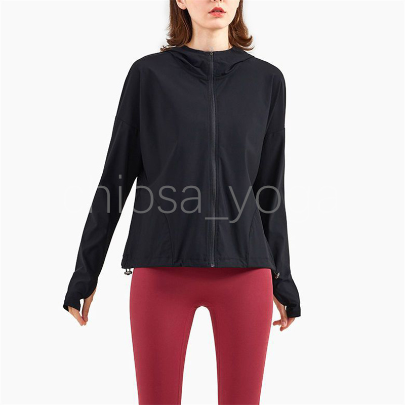 

Spring And Summer New Sunscreen Zipper Coat Hooded Long-Sleeved Fitness Clothes Women Loose Eunning Wome Sports Lulu Jacket, Blue