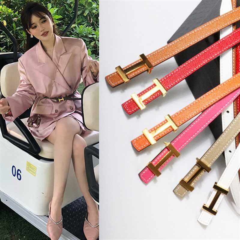 

Designer H Family's New Kelly Leather Thin Belt Women's Dress G Adornment Versatile Sweater Coat