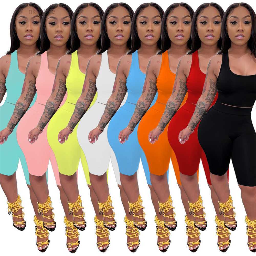 

2023 Designer Summer Outfits Women Tracksuits Two Piece Sets Sleeveless Tank Top and Short Pants Sweatsuits Fitness Sportswear Wholesale Clothes 9574, Light blue