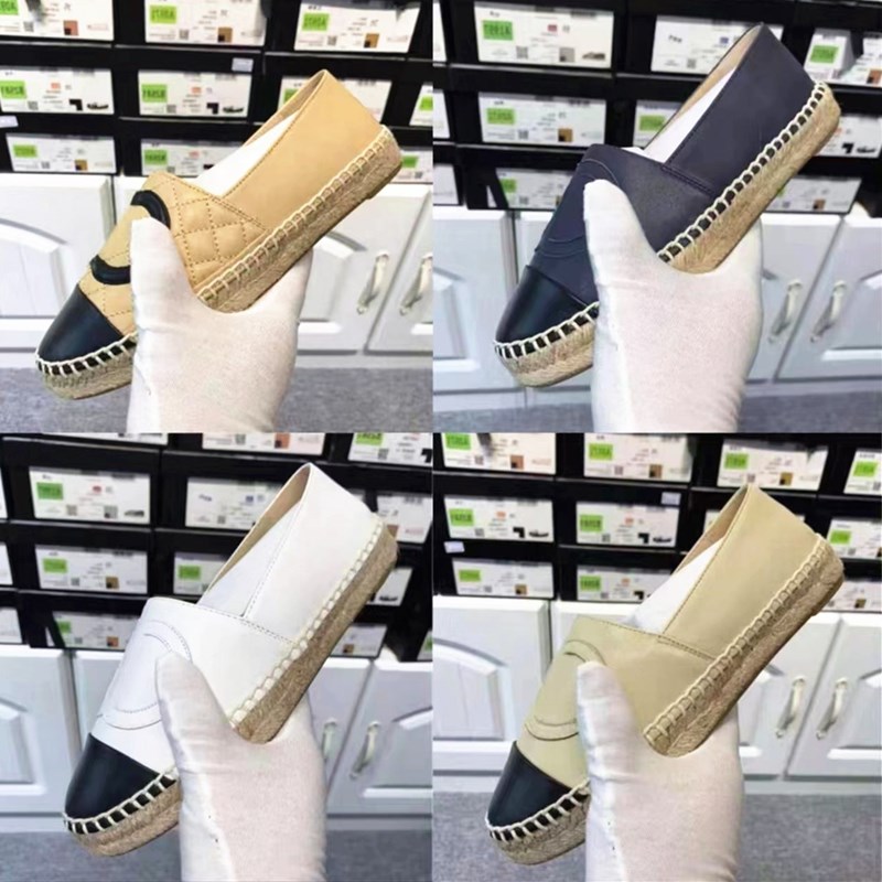 

Spring Brand Designer Women Espadrilles Shoes Genuine Leather Lady Slip On Comfortable Flat Fisherman Shoes Loafers Hemp Canvas Casual ShoesSize 35--42, Black 2