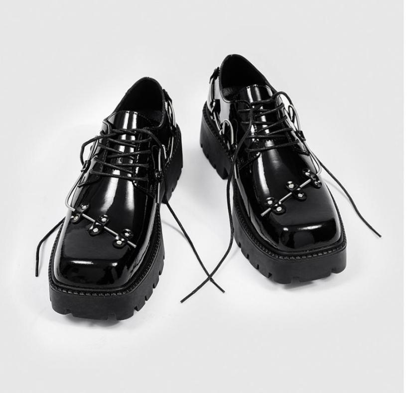 

Spring Decorated Men039s Dress Shoes Minimalist Derby Shoe Square Toe Retro Men Platform Fashion Shoes6843927, Black