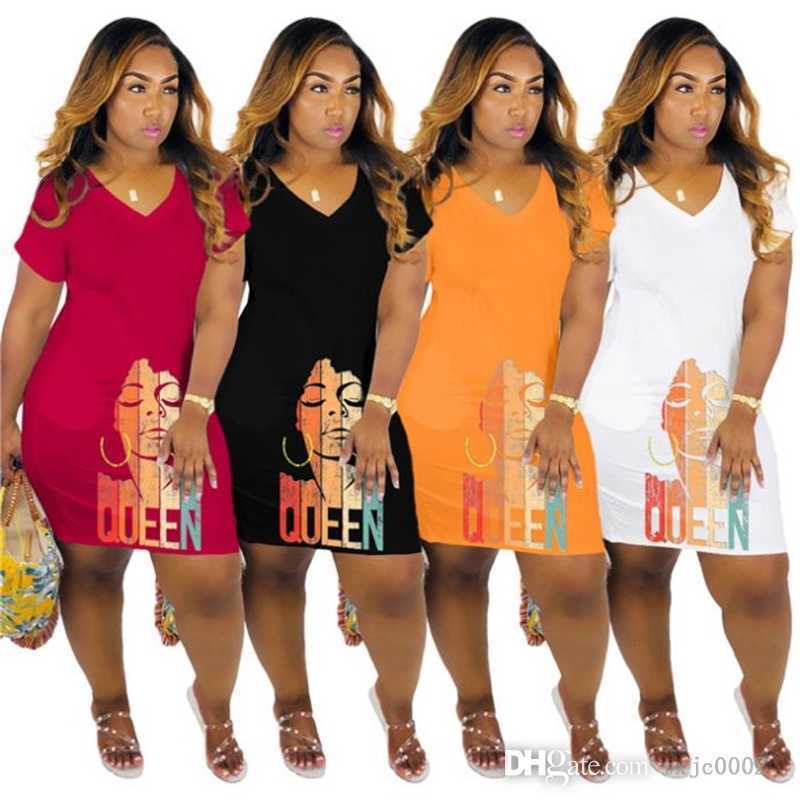 

2023 Summer Designer Dress Fashion Printed Dresses For Woman Sexy V-neck Short Sleeve Loose Clothing Plus Size, Red