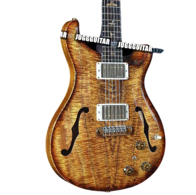 

Smith II Righteous Koa Flame Maple Top Back Amber Electric Guitar Semi Hollow body Double F Holes Abalone Birds Inlay Private2719862