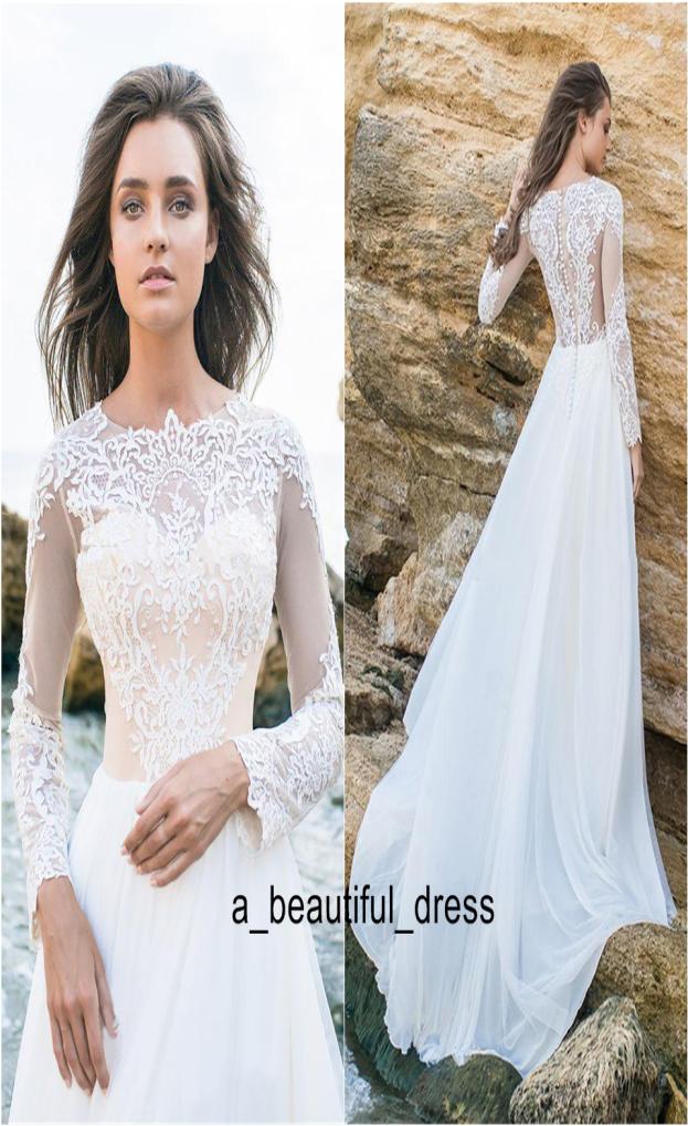 

Lace Wedding Dress Long Sleeve Sexy Party Dress vestido de novia White Bride Dresses Chiffon Elegant Wedding Gowns Bridal Dresses6462338, Champagne