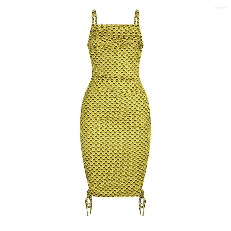 

Ethnic Clothing 2023 African Product Yellow-red Scale Digital Printing Women's Sexy Backless Suspender Adjustable Skirt Long Dress FQOA