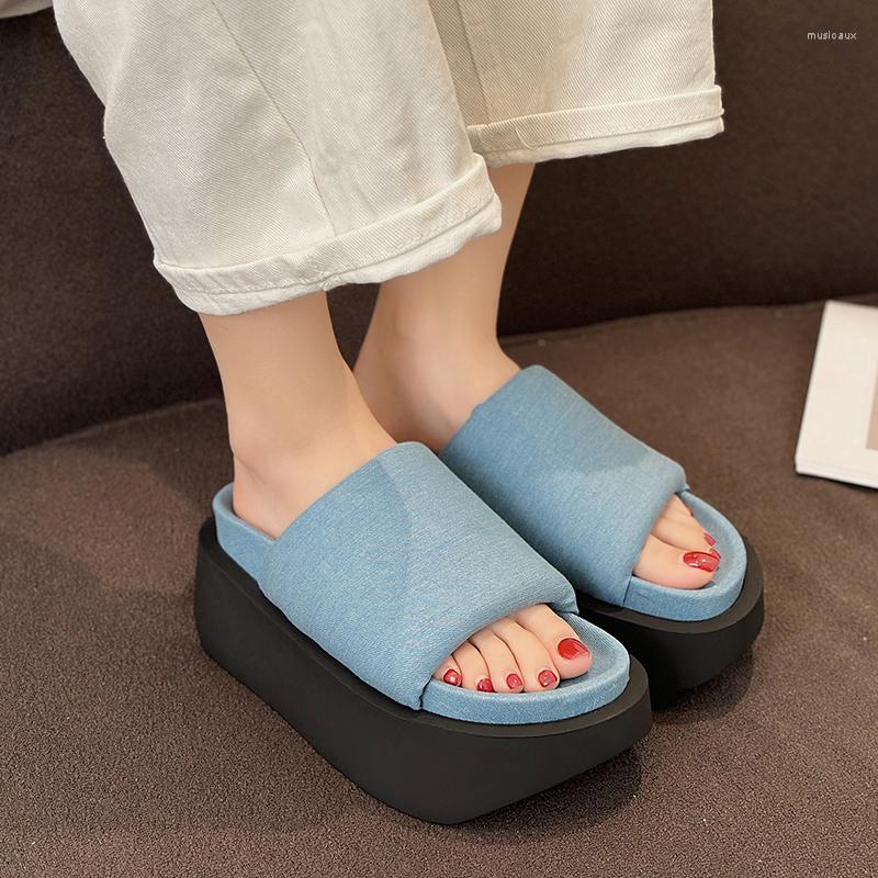 

Slippers 2023 Summer Simple Platform Shoes Flat Fashion Ladies Flip Flops Dress Beach Mujere Zapatillas Mujer, Peacock blue