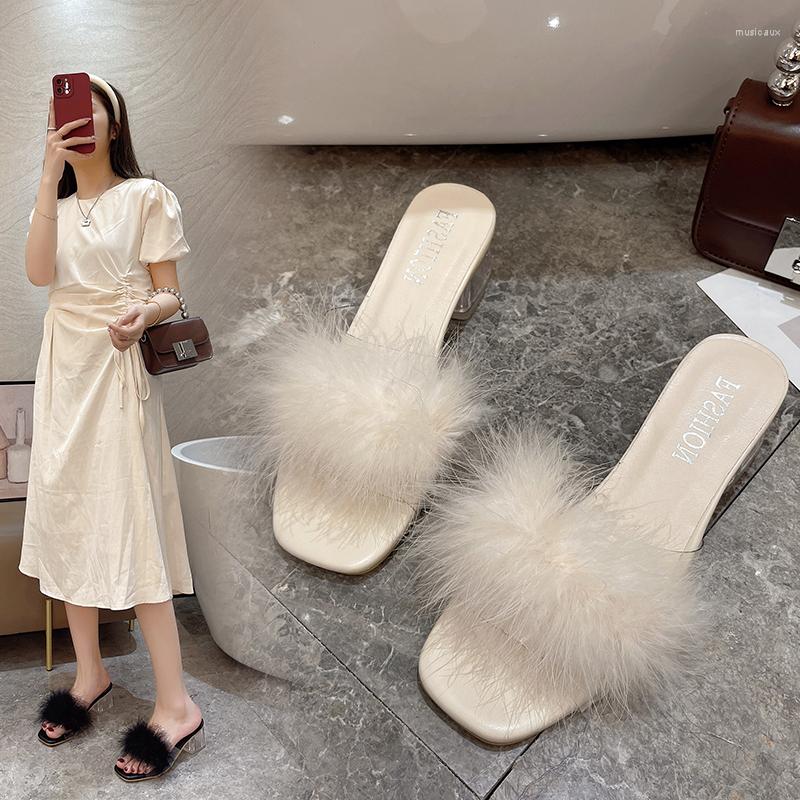 

Slippers 2023 Summer Women's Open Toe Fashion All-match Sexy Temperament Outer Wear Square Root Middle Heel, Black
