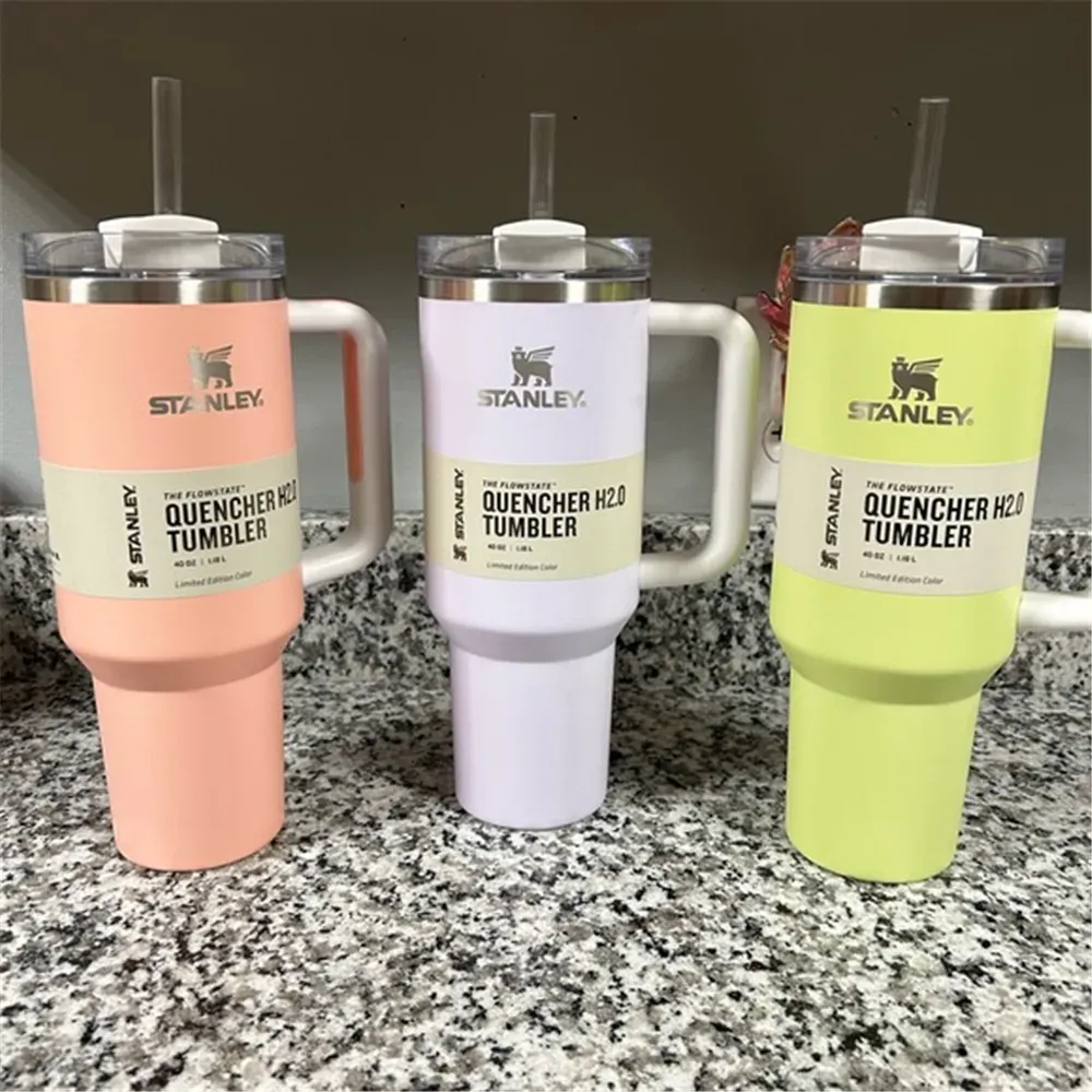40 oz Stanley Tasses Avec Logo Poignée Gobelets Isolés Couvercles Paille En Acier Inoxydable Café Termos Tasse Grande Capacité Bouteilles D'eau