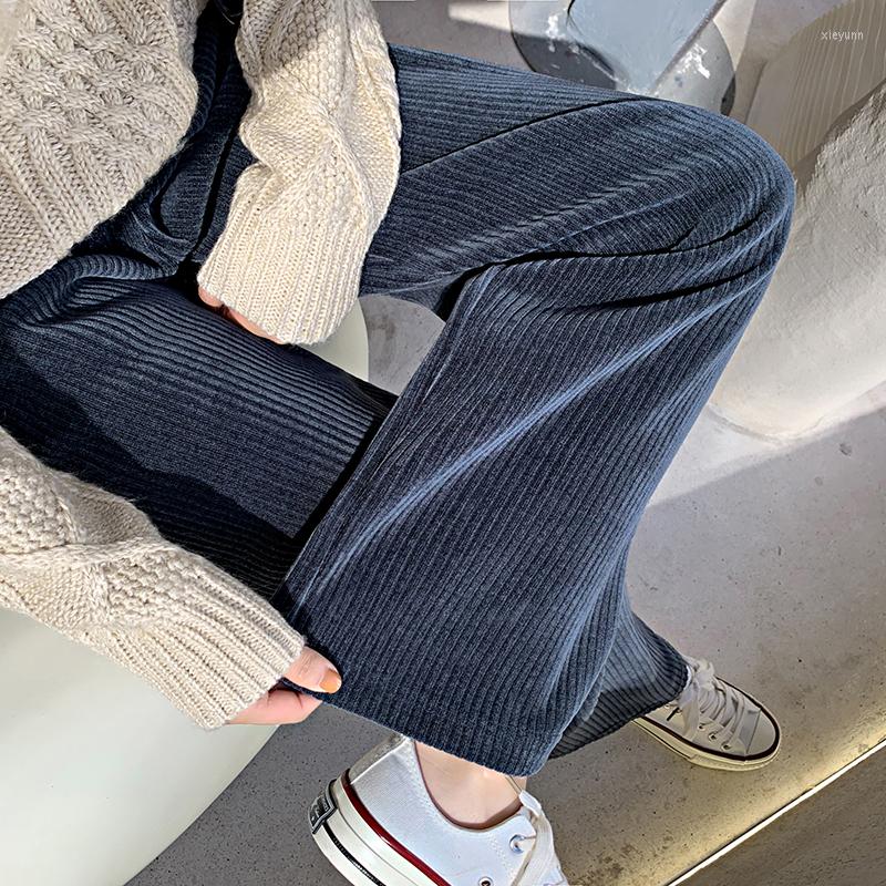 

Women' Pants Vintage Wide Leg For Women Autumn Winter Elastic High Waist Stripe Corduroy Trousers Female Pantalon Femme, Beige