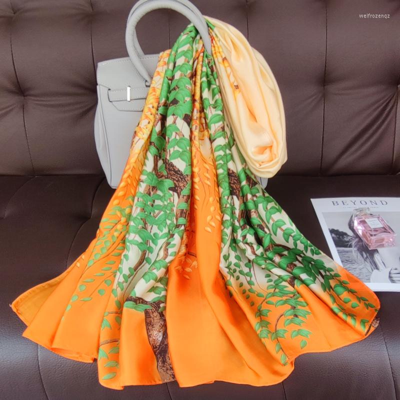 

Scarves Fashion Shawls 2023 Four Seasons Long Silk Leopard Print Satin Beach Towel Europe And America 180X90CM Bandannas
