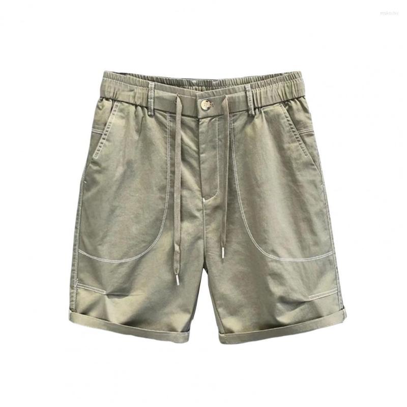 

Men's Shorts Summer Cargo Loose Elastic Waist Pockets Solid Color Drawstring Streetwear Straight Casual Men Male Clothin, Black