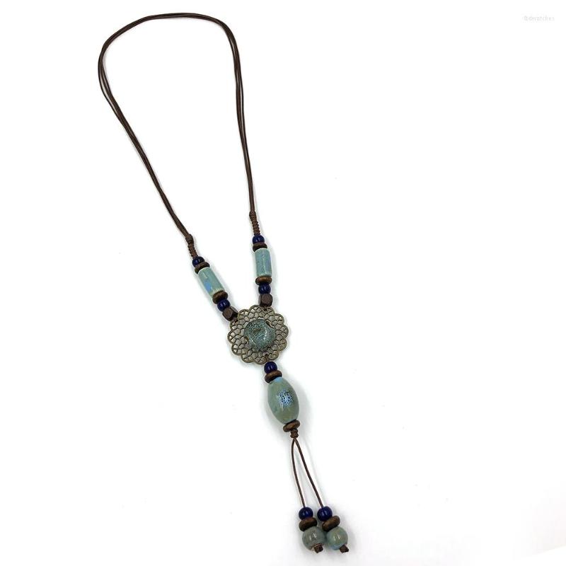 

Pendant Necklaces Vintage Ethnic Colorful Ceramic Beads Necklace Adjustable Knotted Long For Women Gift