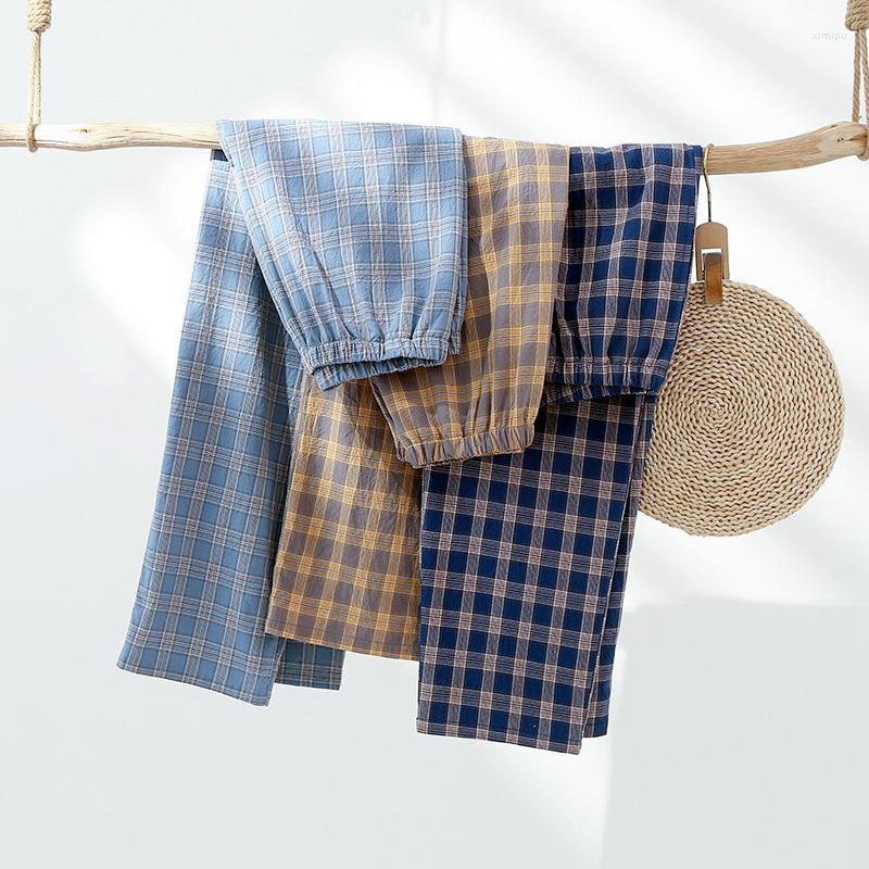

Men's Sleepwear Summer Thin Pure Cotton Men's Pajama Pants Spring And Autumn Plaid Can Be Outworn Loose Air Conditioned Home, Brown
