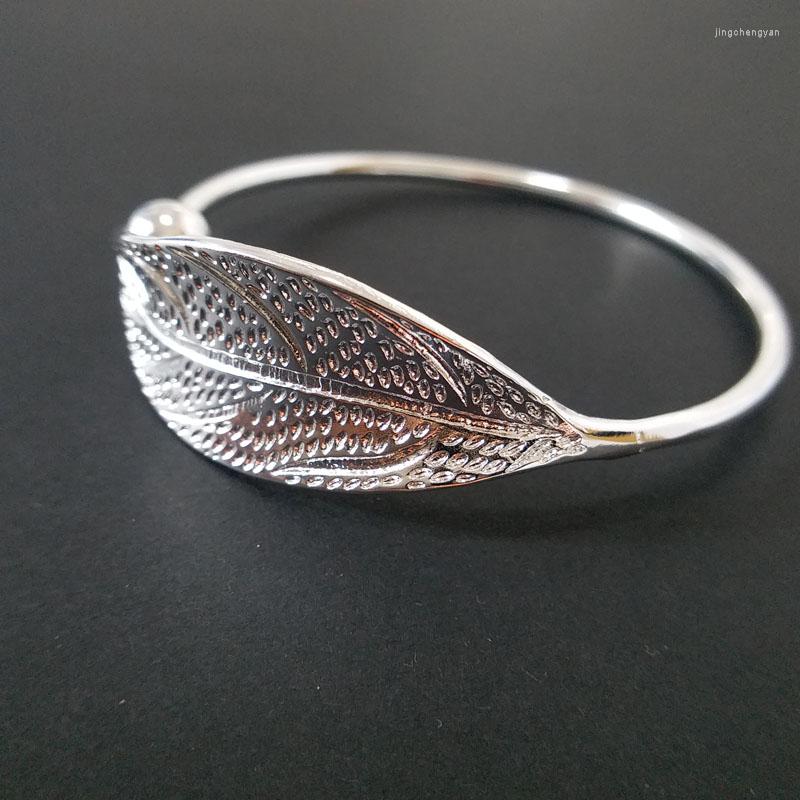 

Bangle Fashion Leaf Silver Plated Bangles For Women Open Size Elegant Plant Adjustable Bracelet Female Jewelry Aniversary Gift