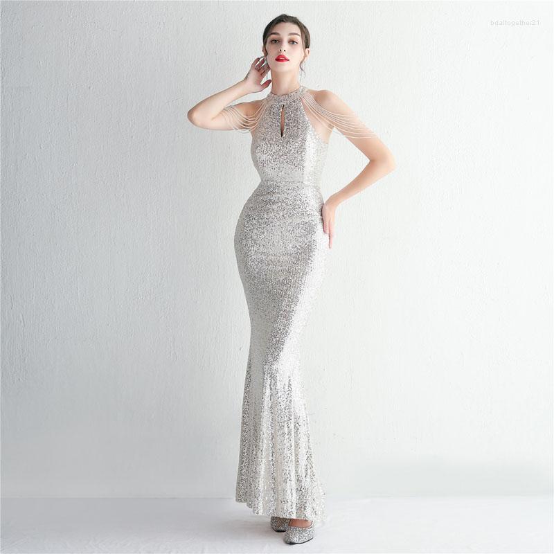 

Casual Dresses Women Summer Sleeveless Cut Out Key Hole Elegant Sexy Bodycon Sequined Cocktail Wedding Evening Long Dress, Black