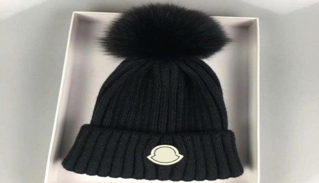 

Beanies 2023 Designer Winter Knitted Beanie Woolen Hat Women Chunky Knit Thick Warm Faux Fur Pom Hats Female Bonnet Caps4126682, Black