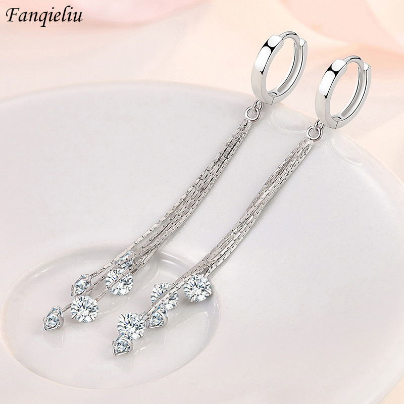 

Fanqieliu Stamp 925 Silver Needle Luxury 5pcs Zircon Long Drop Earrings For Women Trendy Jewelry Girl Gift New FQL21302