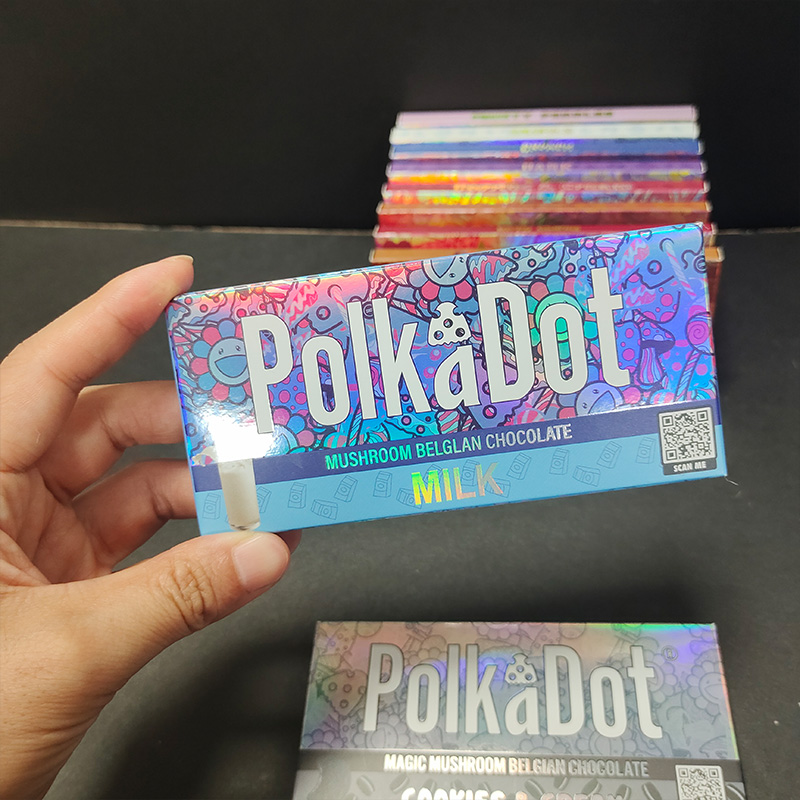 

New Polka Dot chocolate bar packaging box 12 kinds of magic mushroom polka dot chocolate bar packaging supply size:61*128*11mm