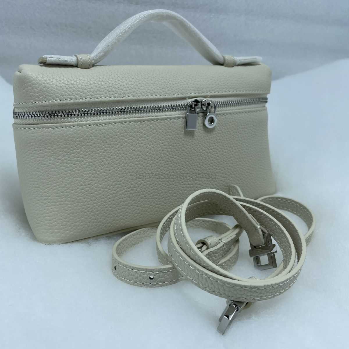 

Small Square Bag Loro Piana Women's Bag LP L19 Lunch Box Bag Makeup Ostrich Stranded Handbag Backpack Popular Milk Shake Head Cowhide, Red