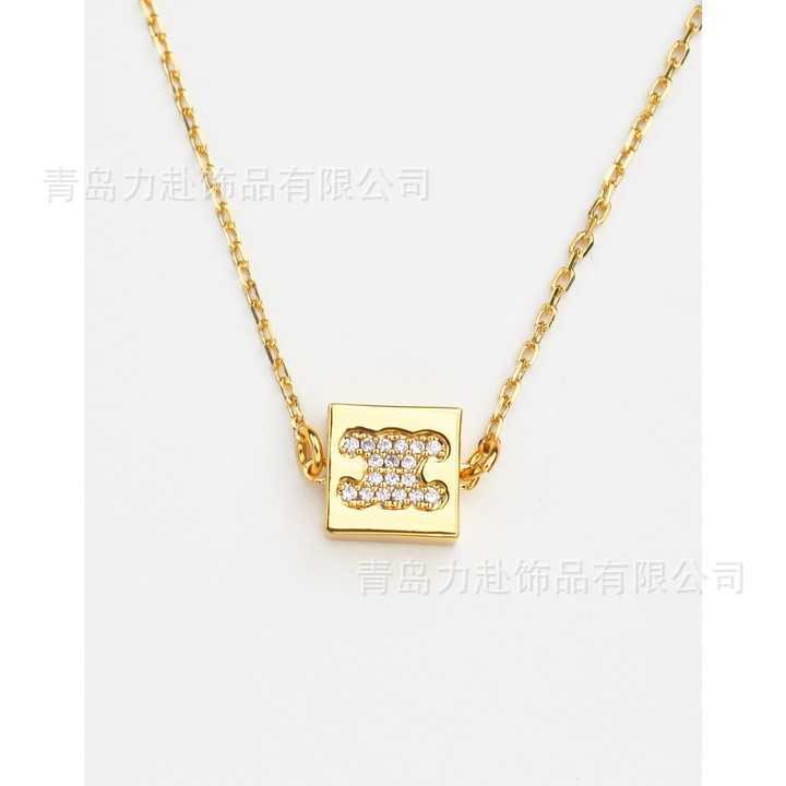 

CELI Triumphal Arch Stereoscopic Square Necklace Brass Plated with Real Gold Small People Light Luxury High Quality Collar Chain