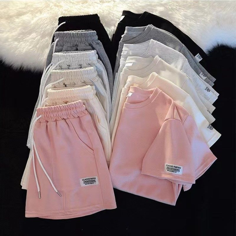 

Womens Two Piece Pants Summer Solid Sportswear Set Women Casual Clothes ONeck Loose Tops Shorts Matching Suit Female Thin Short Sleeve Tee Pant Outfit 230524, Black shorts suit b