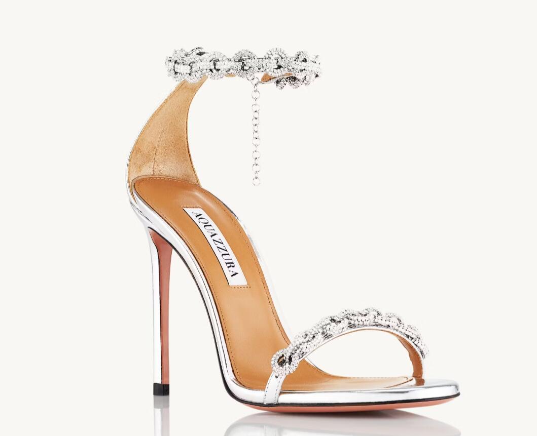 

23S/S Luxury Designer Love Link Sandal Shoes AquazzurS Open Toe Slingback Women Crystal Stain Party Wedding Dress Glitter Lady High Heels EU35-43 Original Box