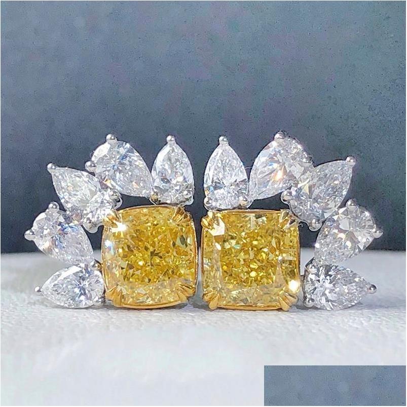 

Stud Caoshi Dainty Female Earrings With Shiny Yellow Crystal Cz Temperament Women Accessories For Party Luxury Lady Jewelry Gift Dro Dhfvv